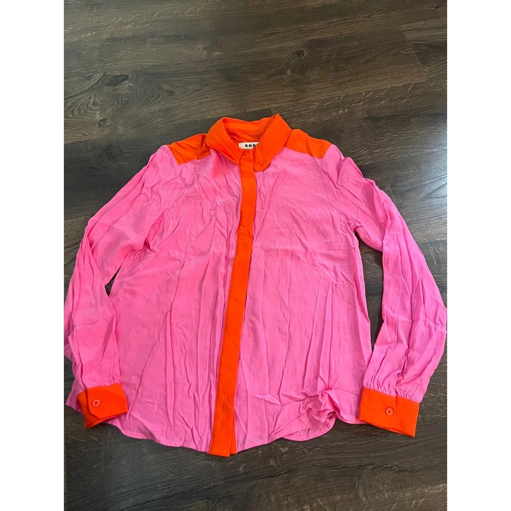 Boden Pink Orange Colorblock Viscose Blouse T1472 Womens US 2 UK 6 Long Sleeve